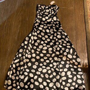 Black & white polka dot strapless long formal dressy dress w/pink sash. Size S